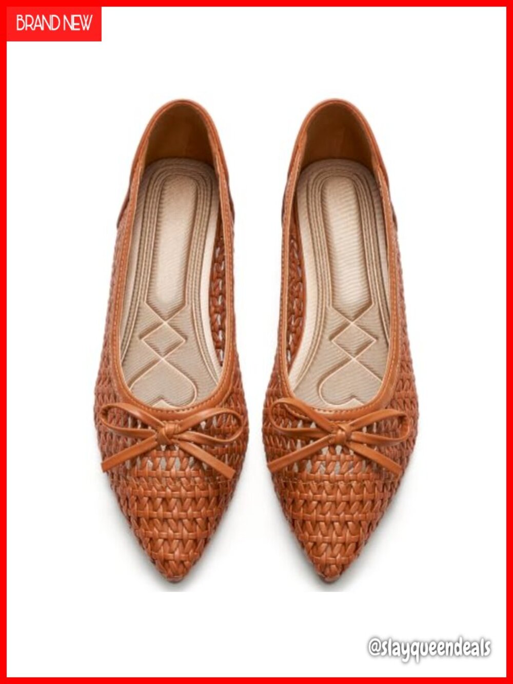 Woven Faux Leather Ballet Flats Pointed Toe Slip-On Dressy Comfort